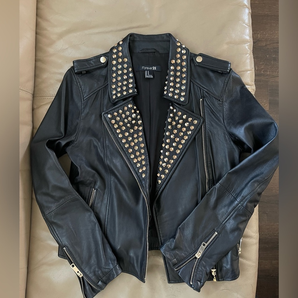 100% Lambskin studded leather jacket